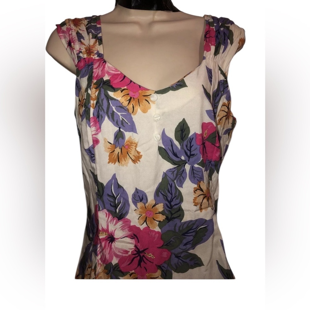 Vibrant vintage mock button Floral Print Maggie Lawrence sport dress sz Medium - Picture 2 of 7